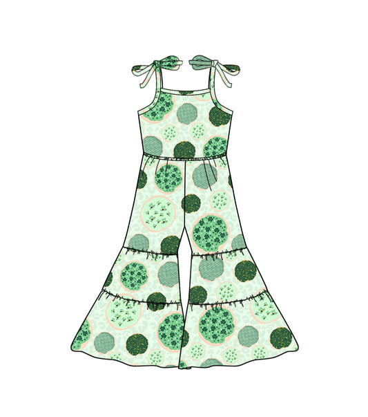 Baby Girls Short Sleeve St Patrick Quatrefoil Bell Jumpsuits Preorder(moq 5)