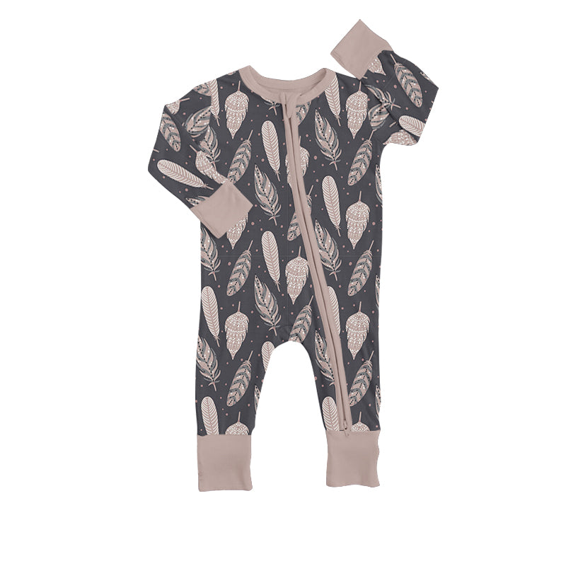 Baby Girls Fall Leaves Zip Rompers preorder(moq 5)