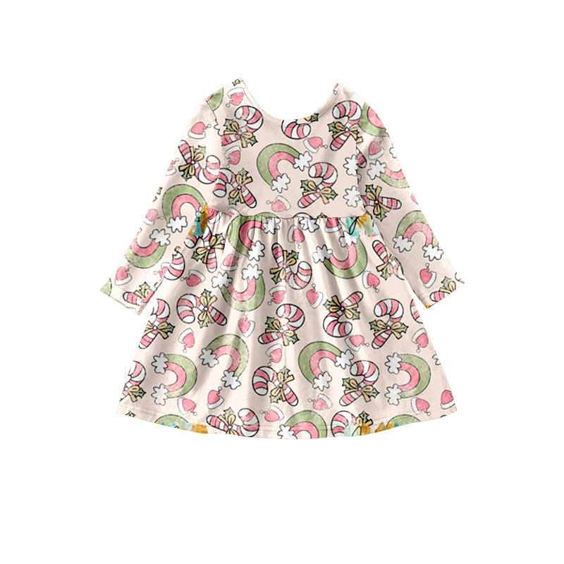 Baby Girls Christmas Candy Cane Rainbow Pink Dresses preorder(moq 5)