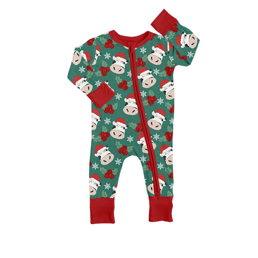 Baby Kids Infant Christmas Cow Zip Long Sleeve Rompers preorder(moq 5)