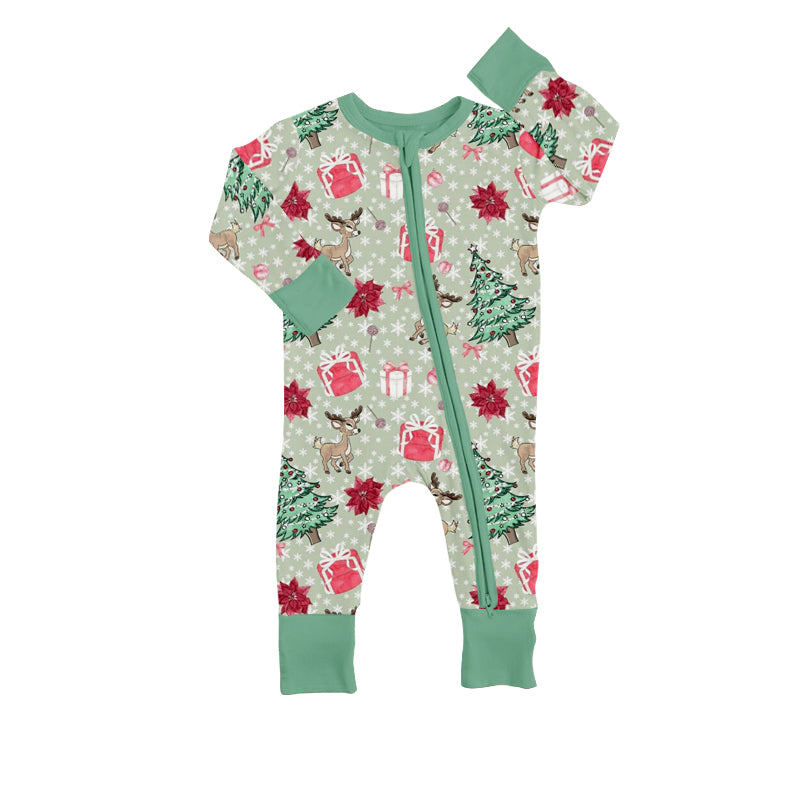 Christmas Deer Present Baby Infant Long Sleeve Zip Rompers preorder(moq 5)