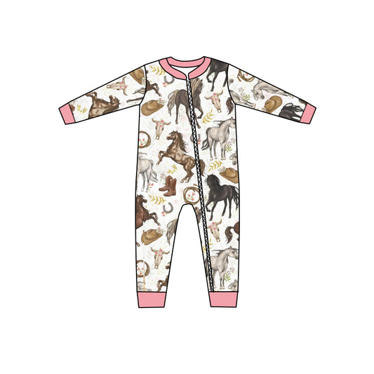 Baby Girls Pink Horse Boots Zip Rompers preorder(moq 5)