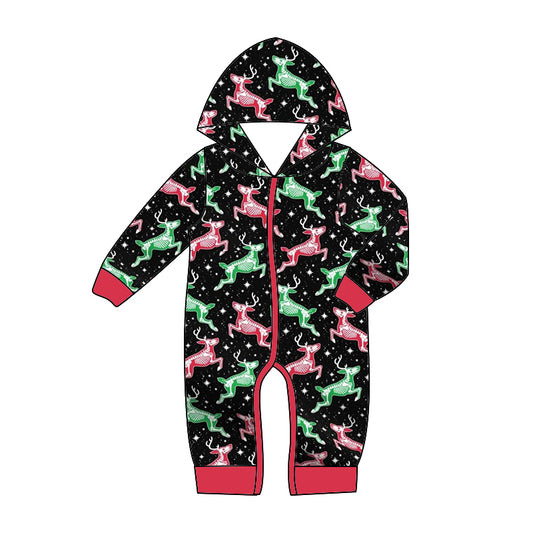 Baby Infant Hooded Christmas Colorful Deer Long Sleeve Zip Rompers preorder(moq 5)