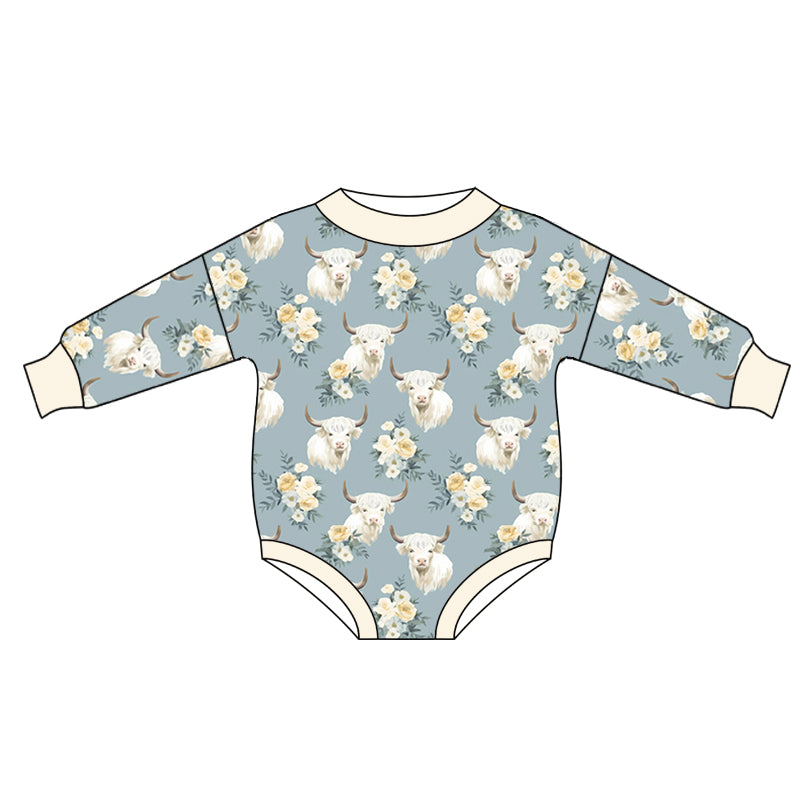 Baby Girls Highland Cow Flowrs Long Sleeve Rompers preorder(moq 5)