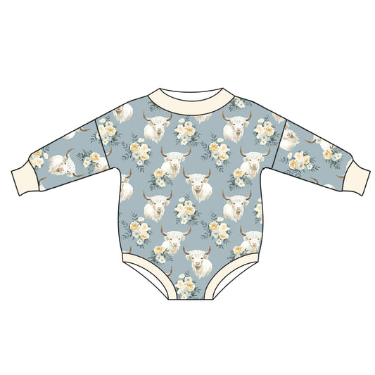 Baby Girls Highland Cow Flowrs Long Sleeve Rompers preorder(moq 5)