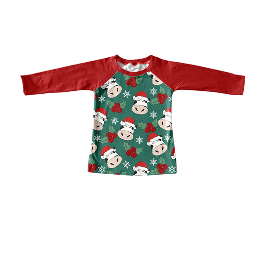 Baby Boys Highland Cow Christmas Hats Raglan Tee Shirts preorder(moq 5)