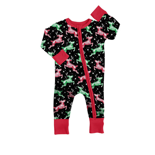 Baby Infant Christmas Colorful Deer Long Sleeve Zip Rompers preorder(moq 5)