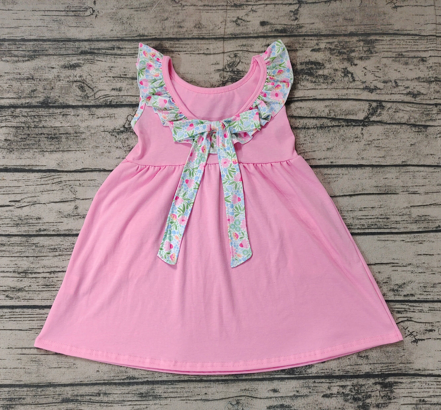 Baby Girls Pink Floral Knee Length Pockets Back Bow Dresses