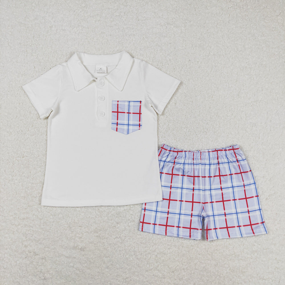 Baby Boys White Pocket Shirt Checkered Shorts Clothes Sets