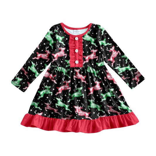 Baby Girls Christmas Colorful Deer Long Sleeve Twirl Dresses preorder(moq 5)