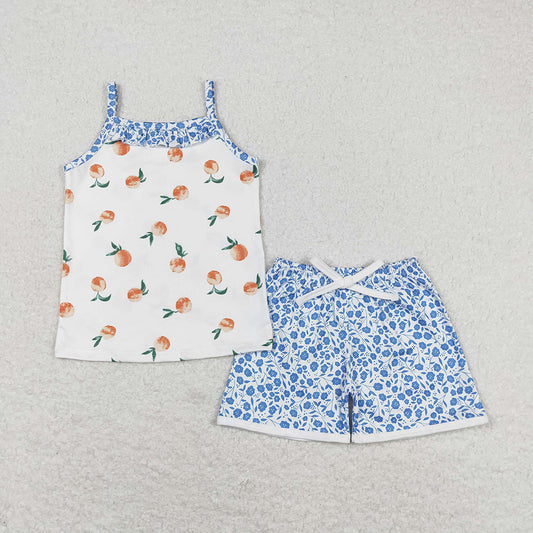 Baby Girls Peach Fruit Straps Top Shorts Summer Clothes Sets