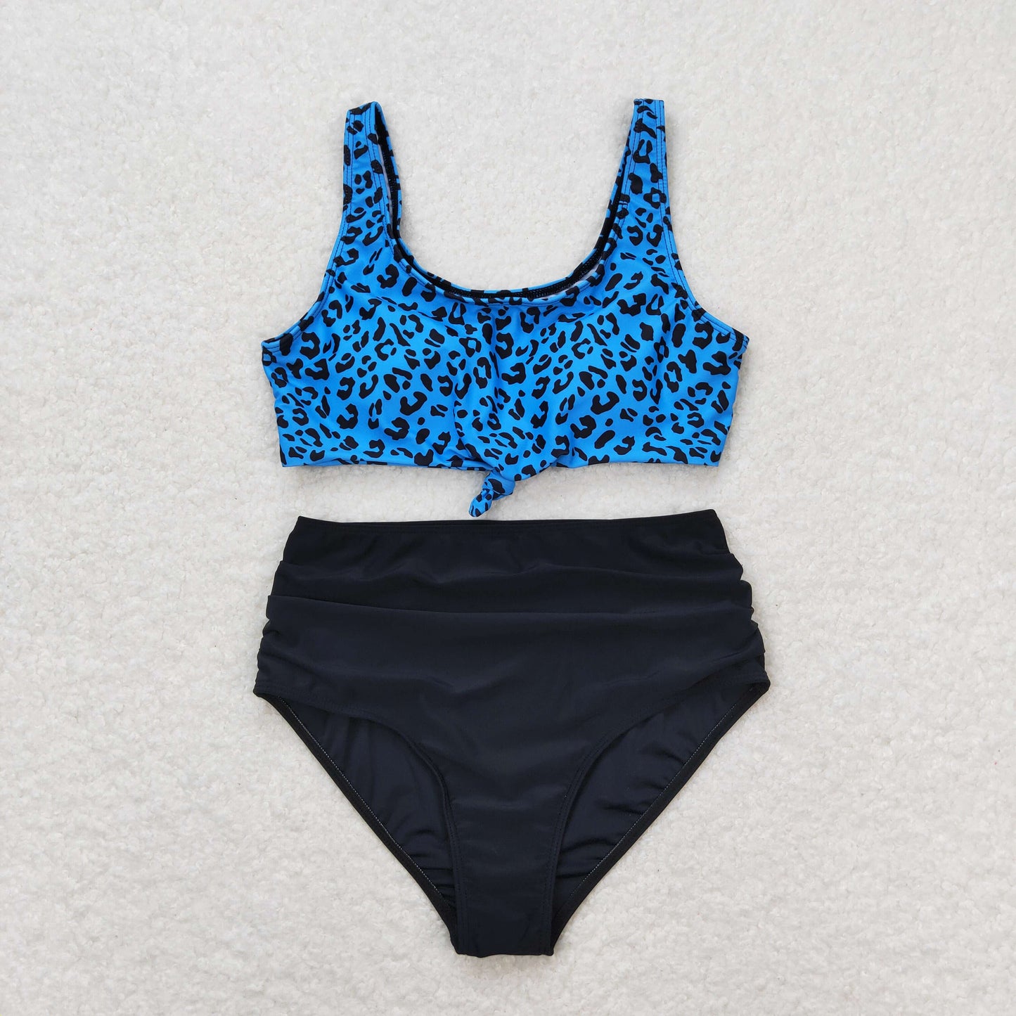 Adult Women Green Leopard Top Bottom Swimsuits Sets