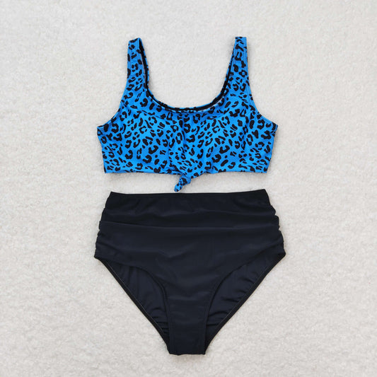 Adult Women Green Leopard Top Bottom Swimsuits Sets