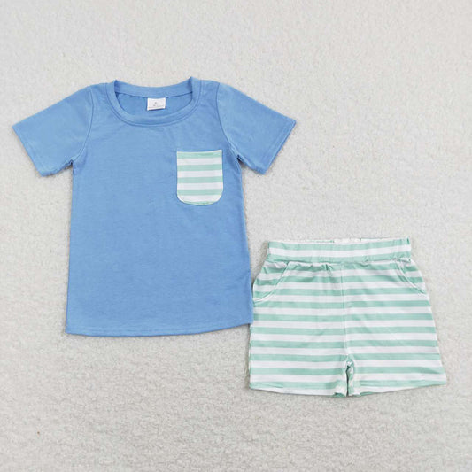 Baby Boys Blue Short Sleeve Top Stripes Shorts Outfits Clothes Sets