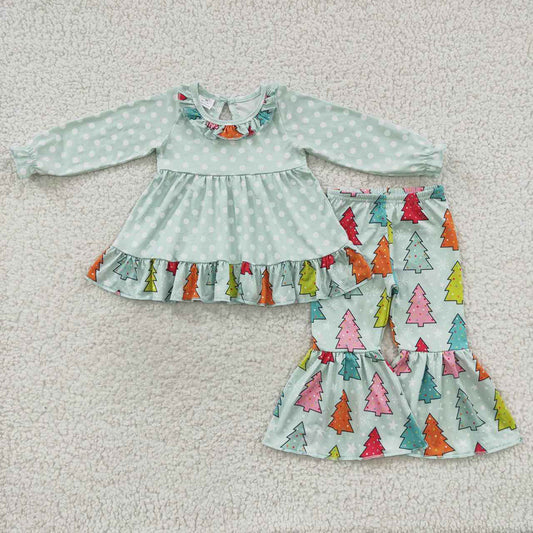 Baby Girls Christmas Colorful Tree Tunic Ruffle Pants Clothes Sets