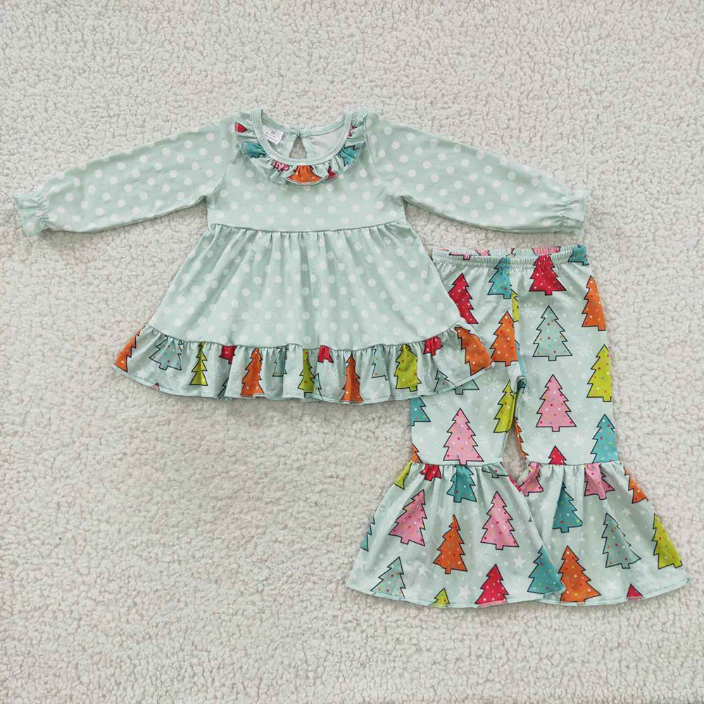 Baby Girls Christmas Colorful Tree Tunic Ruffle Pants Clothes Sets