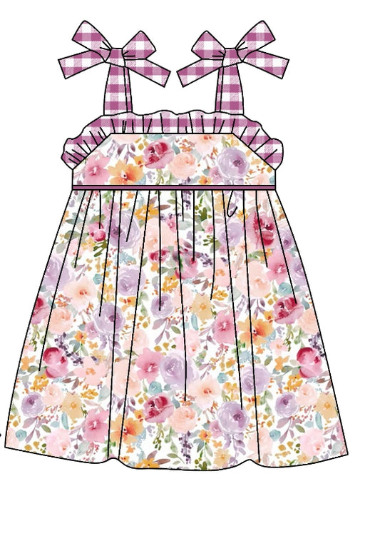 Baby Girls Lavender Flowers Straps Knee Length Dresses preorder(moq 5)