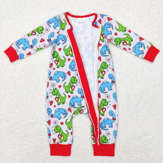 Baby Infant Boys Valentines Dinosaur Hearts Long Sleeve Rompers