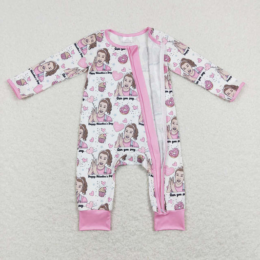 Baby Infant Girls Donuts Teacher Long Sleeve Zip Rompers