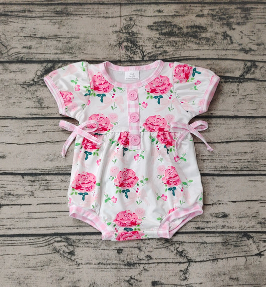 Baby Infant Girls Pink Flowers Buttons Shorts Rompers