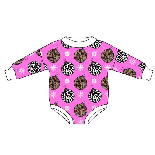 Baby Girls Christmas Disco Ball Leopard Long Sleeve Rompers preorder(moq 5)