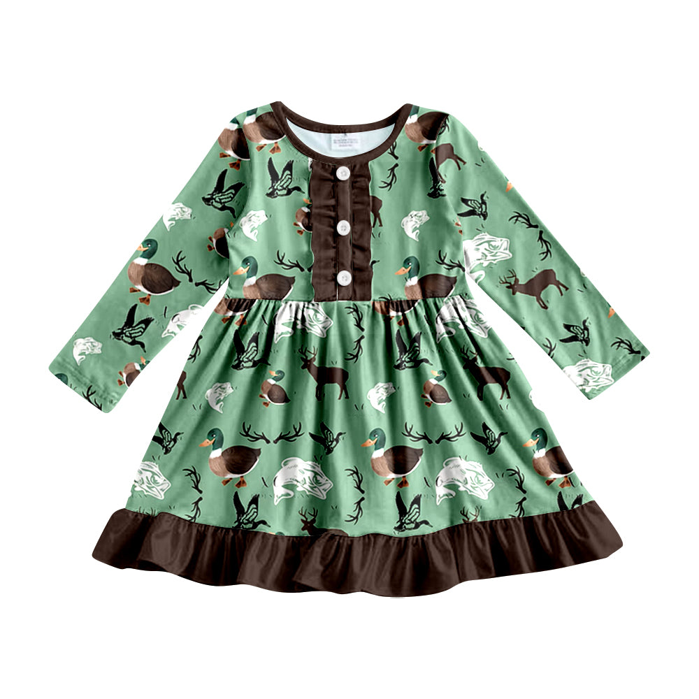 Baby Girls Fall Duck Long Sleeve Ruffle Dresses preorder(moq 5)