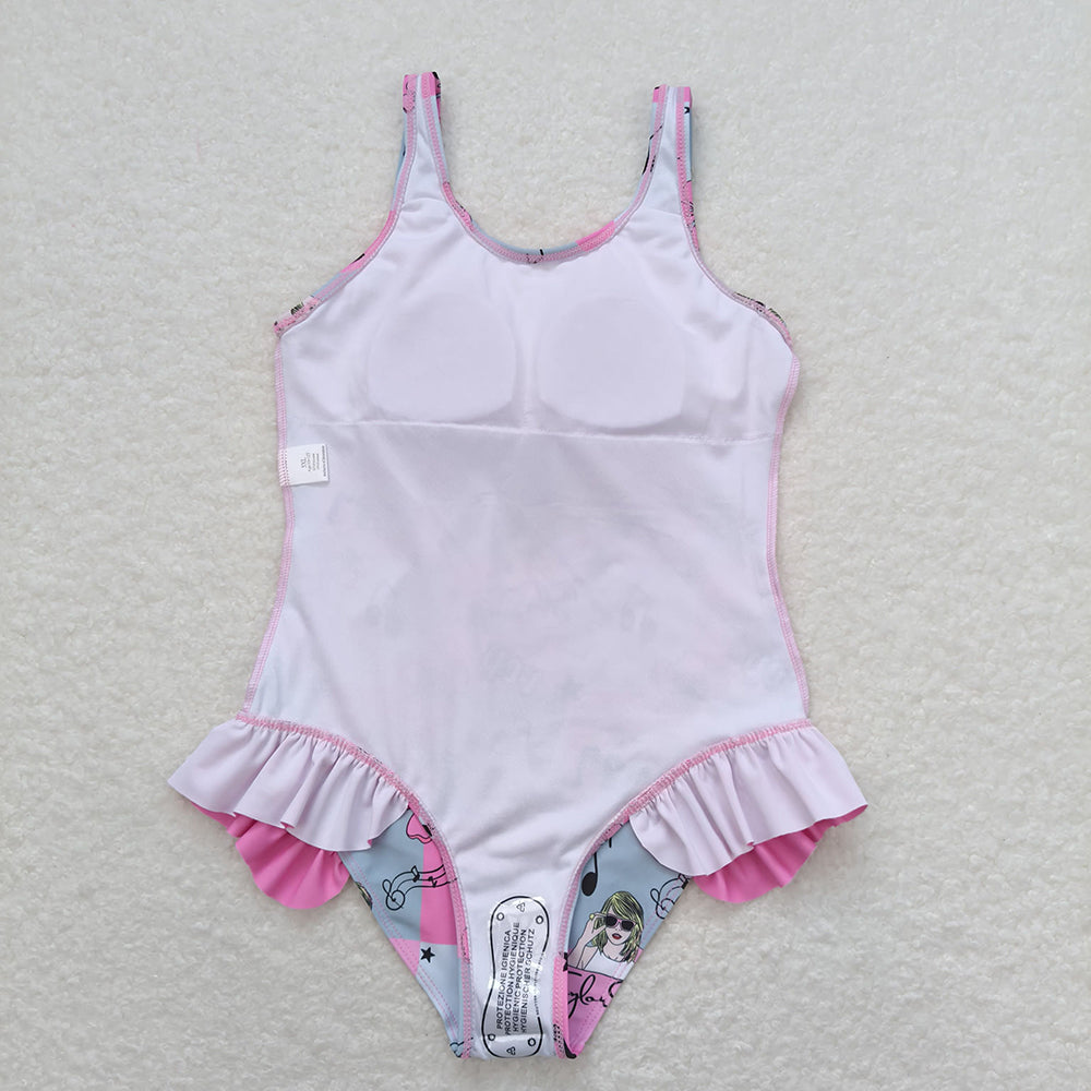 Baby Girls Summer Pink Singer 1989 Ruffle Swimsuits