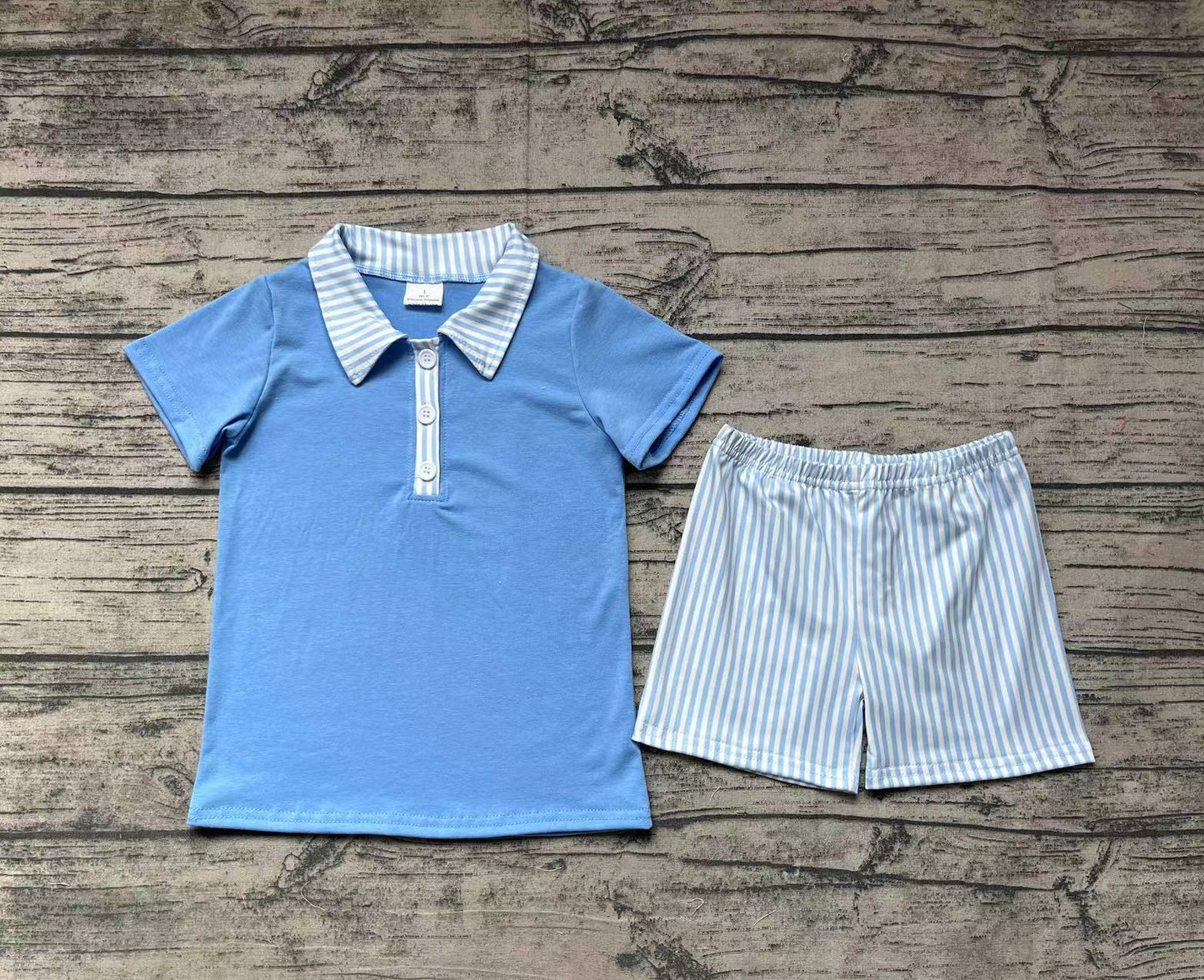 Baby Boys Blue Buttons Top Blue Stripes Shorts Outfits Clothing Sets