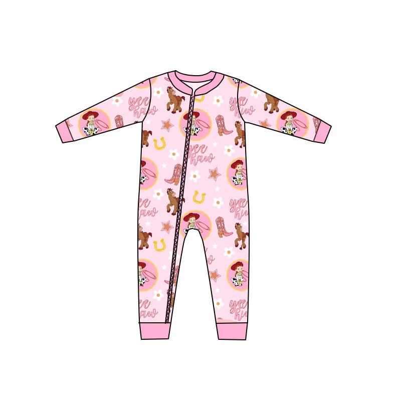 Baby Girls Cartoon Toys Pink Zip Rompers preorder(moq 5)