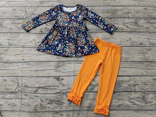 Baby Girls Navy Floral Tunic Top Legging Pants Clothes Sets preorder(MOQ 5)