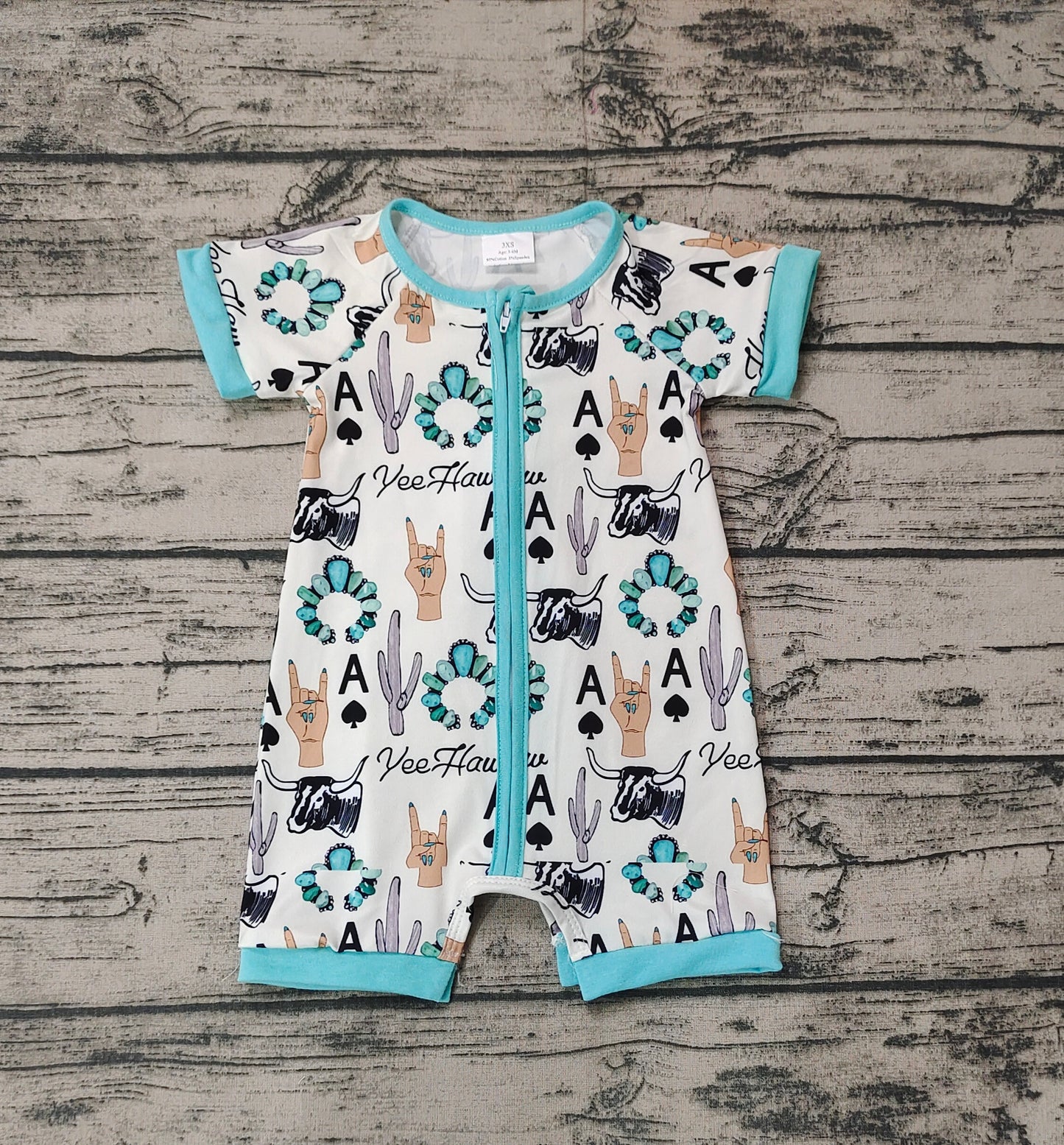 Baby Infant Boys Cactus Turquoise Zip Rompers