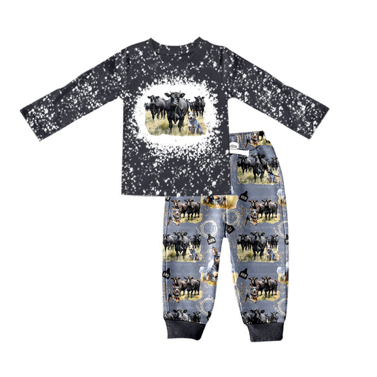 Baby Boys Grey Cows Long Sleeve Top Pants Clothes Sets preorder(moq 5)