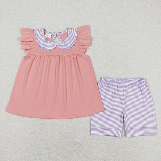 Baby Girls Pink Flutter Sleeve Ruffle Tunic Shorts Clothes Sets