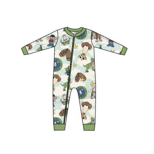 Baby Girls Cartoon Toys Green Zip Rompers preorder(moq 5)