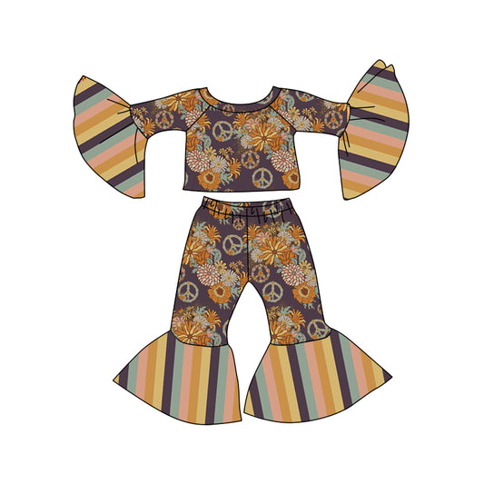 Baby Girls Peace Groovy Stripes Bell Pants Clothes Sets preorder(moq 5)