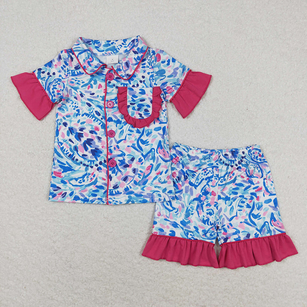 Mommy and Me Water Paisley Ruffle Shirt Shorts Pajamas Clothes Sets