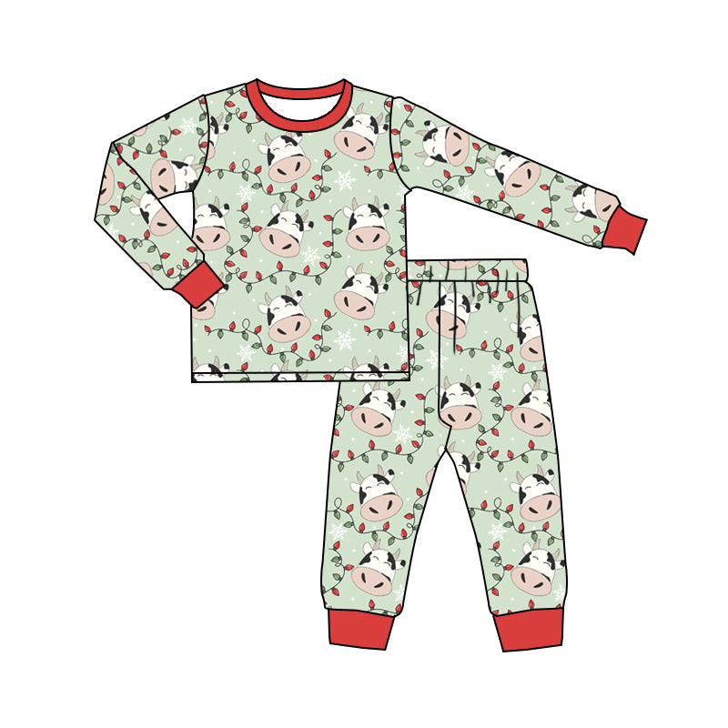 Baby Boys Christmas Cow Lights Long Sleeve Top Jammies Pajamas Sets preorder(moq 5)