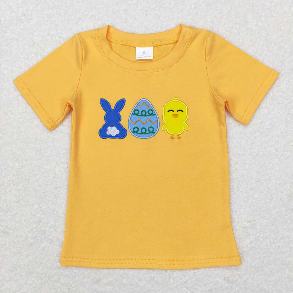 Baby Boys Easter Rabbit Embroidered Cotton Short Sleeve Shirt Tops