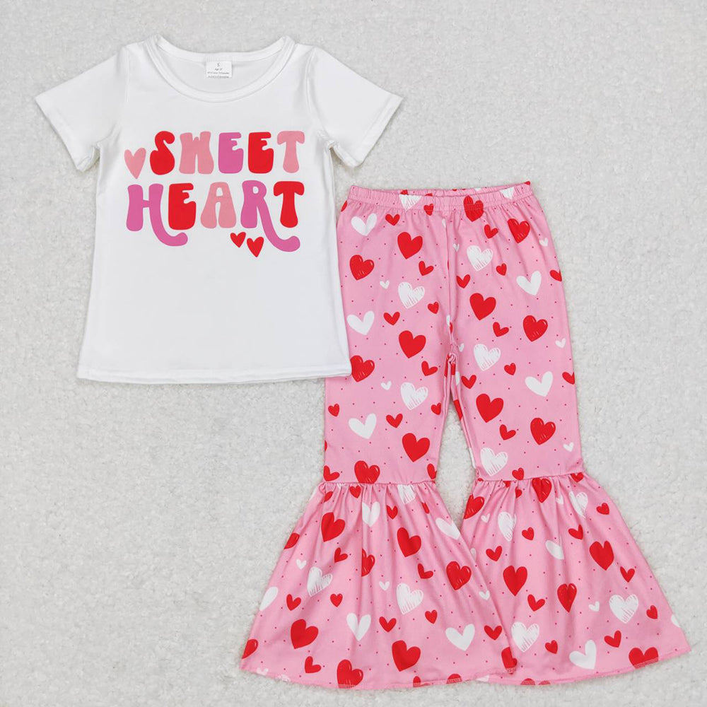 Baby Girls Valentines Sweet Heart Shirt Bell Pants Clothes Sets