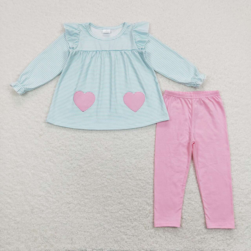 Baby Girls Valentines Blue Stripes Hearts Tunic Legging Clothes Sets