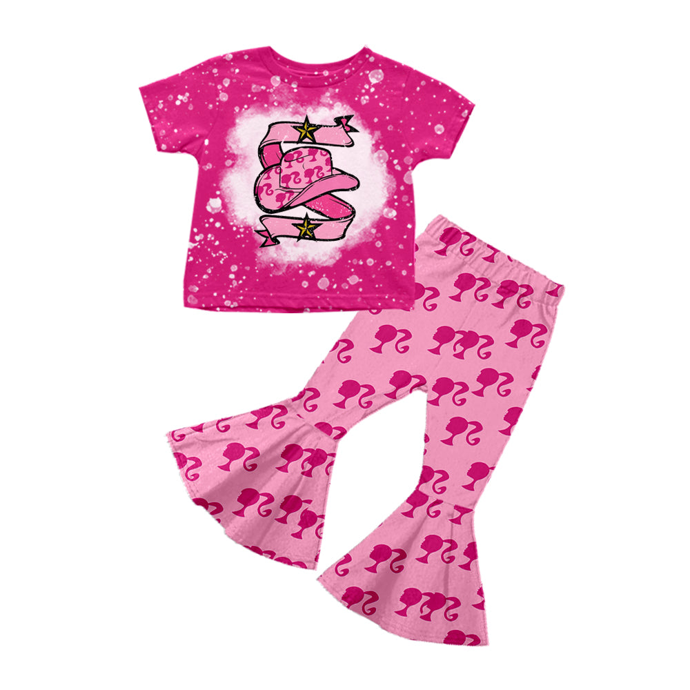 Baby Girls Pink Doll Western Short Sleeve Top Bell Pants Sets preorder(moq 5)