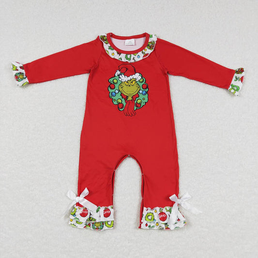 Christmas Baby Girls Green Frog Long Sleeve Rompers