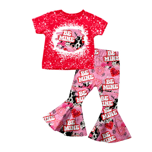 Baby Girls Be Mine Short Sleeve Red Tee Shirt Top Bell Pants Clothing Sets Preorder(moq 5)