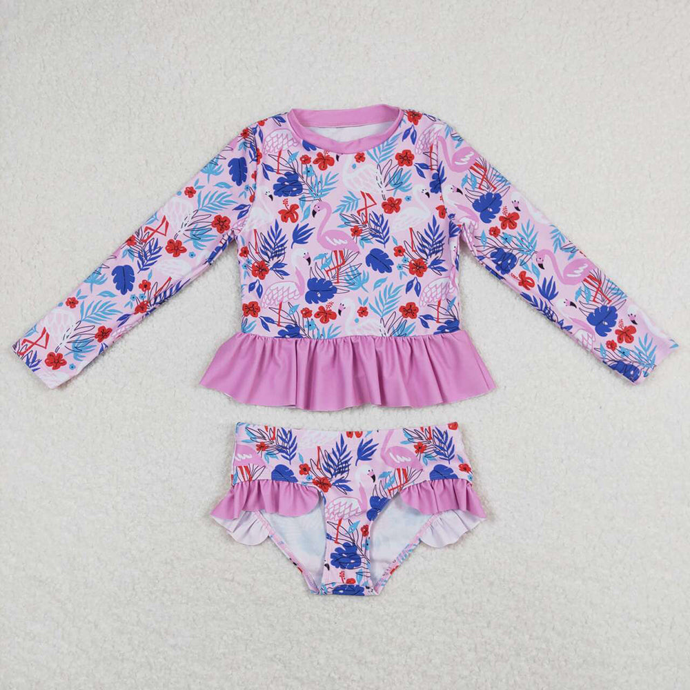 Baby Girls Pink Flamingo Long Sleeve Top Bummie Swimsuits