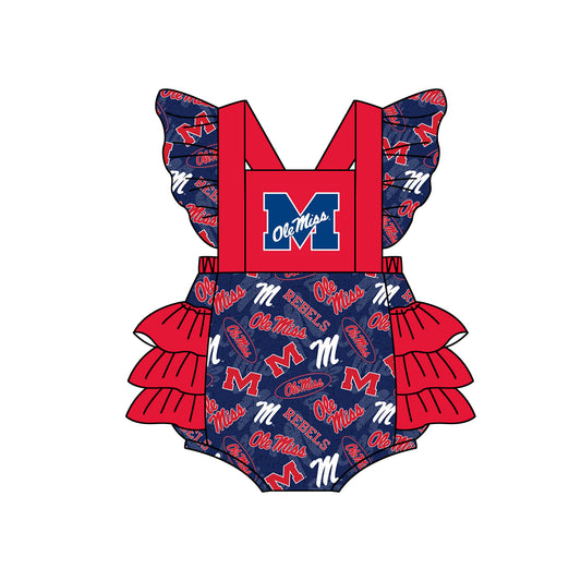 Baby Girls Team Blue Ruffle Rompers preorder(moq 5)
