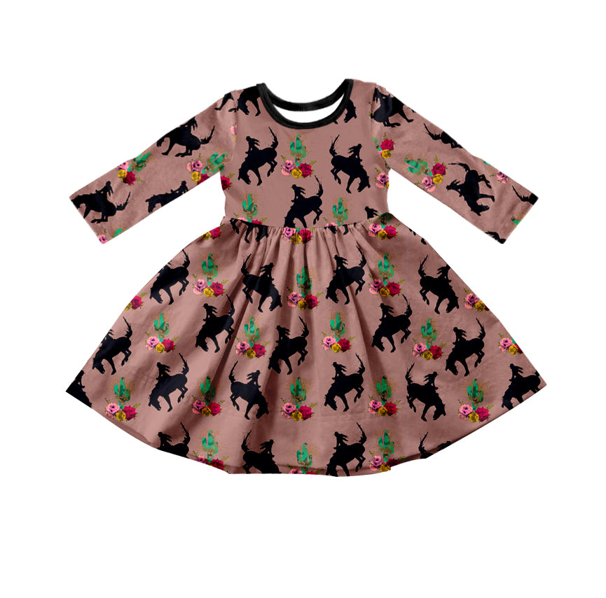 Baby Girls Flowers Western Rodeo Long Sleeve Knee Length Dresses preorder(moq 5)