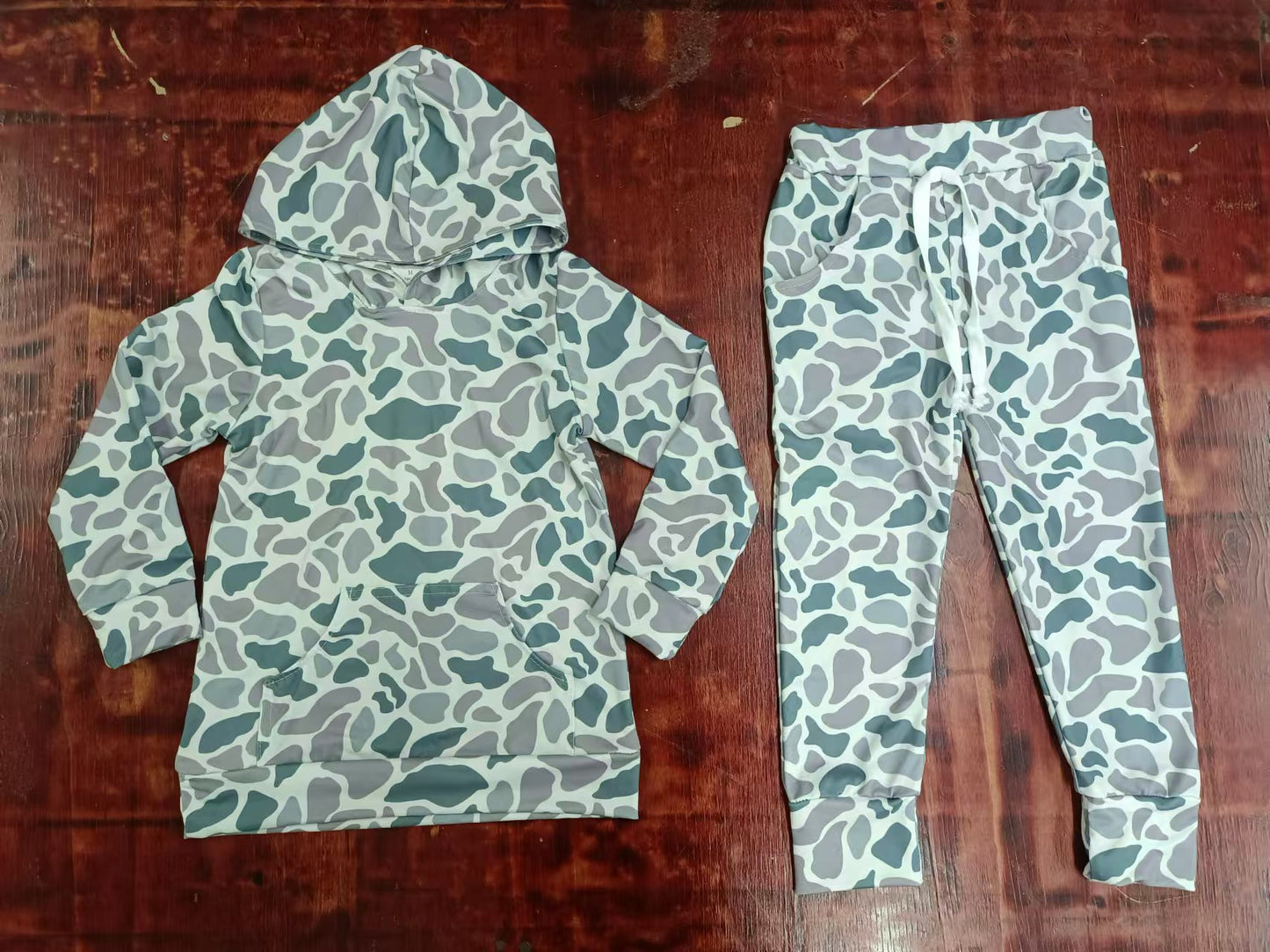 Baby Boys Grey Camouflage Hooded Top Pockets Pants Kids Clothing Sets preorder(MOQ 5)