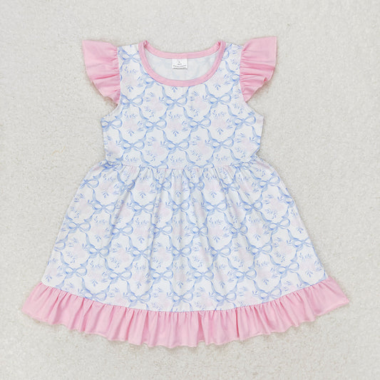 Baby Girls Blue Bows Flutter Sleeve Knee Length Dresses