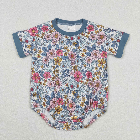 Baby Girls Green Flowers Pink Summer Rompers