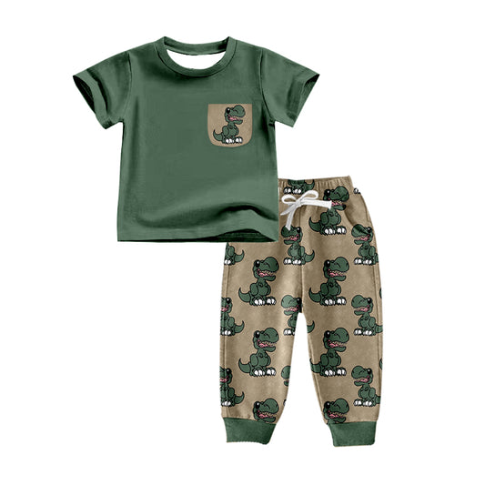 Baby Boys Dinosaur Green Pocket Pants Clothes Sets preorder(moq 5)